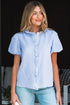 Textured Waffle Ruffle Placket Flutter Sleeve Blouse