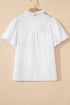 Textured Waffle Ruffle Placket Flutter Sleeve Blouse