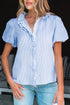 Textured Waffle Ruffle Placket Flutter Sleeve Blouse