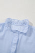 Textured Waffle Ruffle Placket Flutter Sleeve Blouse