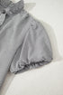 Textured Waffle Ruffle Placket Flutter Sleeve Blouse
