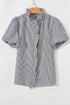 Textured Waffle Ruffle Placket Flutter Sleeve Blouse