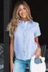 Textured Waffle Ruffle Placket Flutter Sleeve Blouse