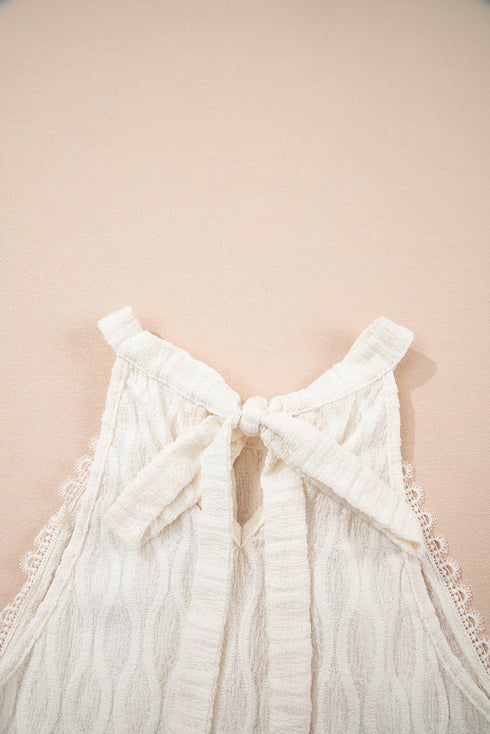 Textured Wavy Knit High Neck Sleeveless Halter Top