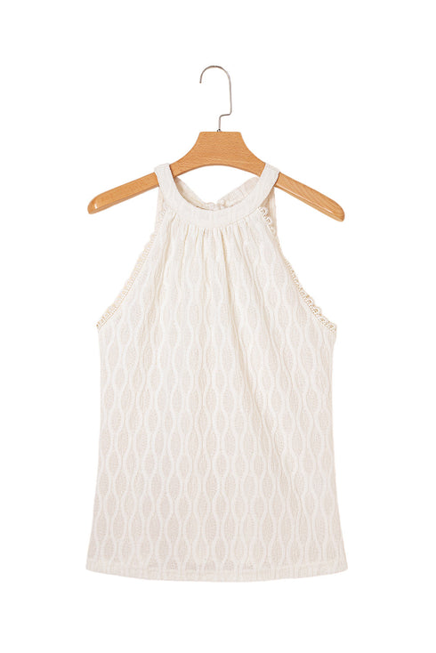 Textured Wavy Knit High Neck Sleeveless Halter Top
