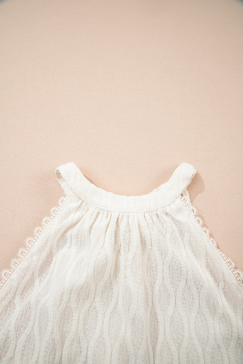 Textured Wavy Knit High Neck Sleeveless Halter Top