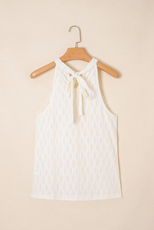 Textured Wavy Knit High Neck Sleeveless Halter Top