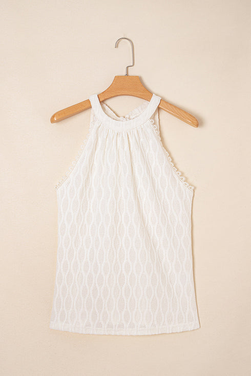 Textured Wavy Knit High Neck Sleeveless Halter Top