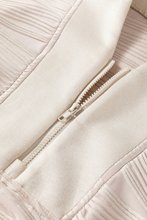 Textured Wavy Knit Quarter Zip Long Sleeve Pullover
