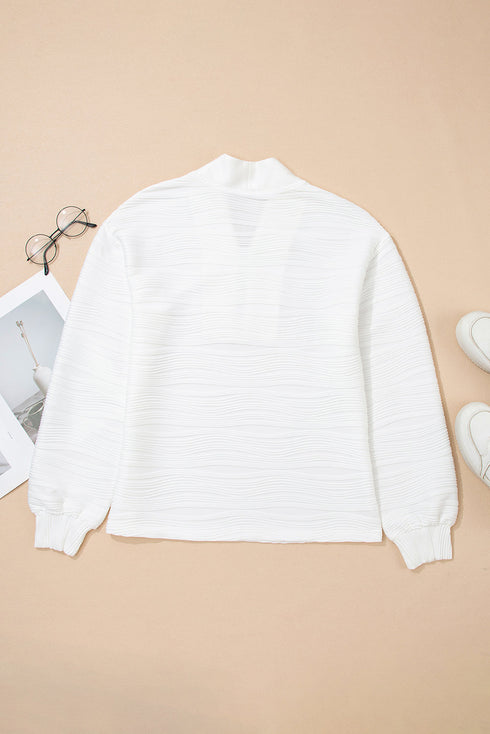 Textured Wavy Knit Quarter Zip Long Sleeve Pullover