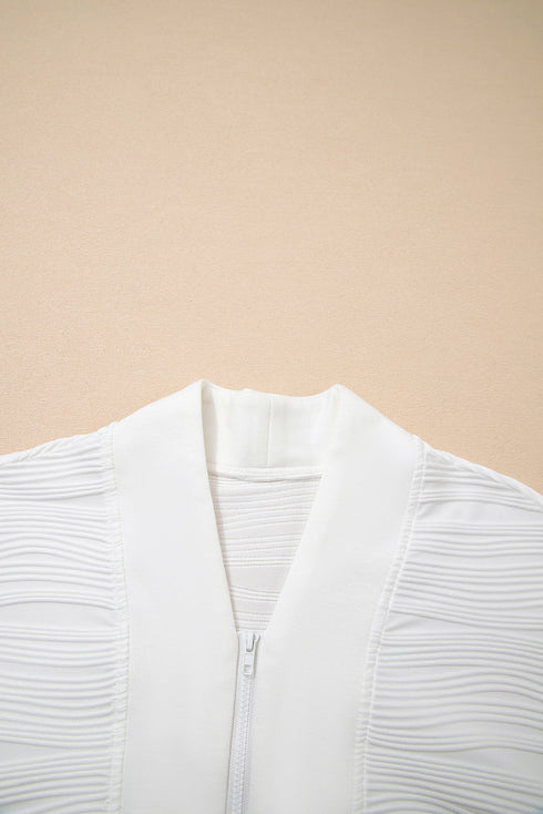 Textured Wavy Knit Quarter Zip Long Sleeve Pullover