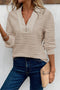 Textured Wavy Knit Quarter Zip Long Sleeve Pullover