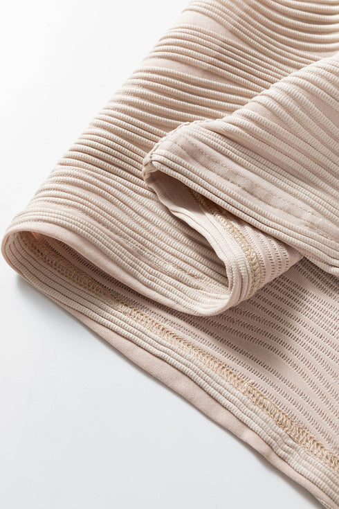Textured Wavy Knit Quarter Zip Long Sleeve Pullover