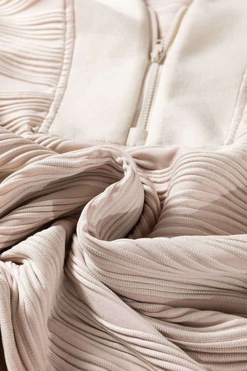 Textured Wavy Knit Quarter Zip Long Sleeve Pullover