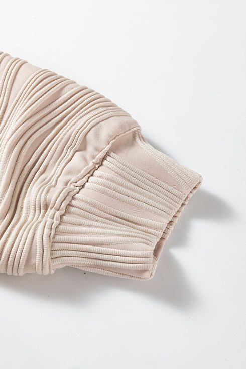 Textured Wavy Knit Quarter Zip Long Sleeve Pullover