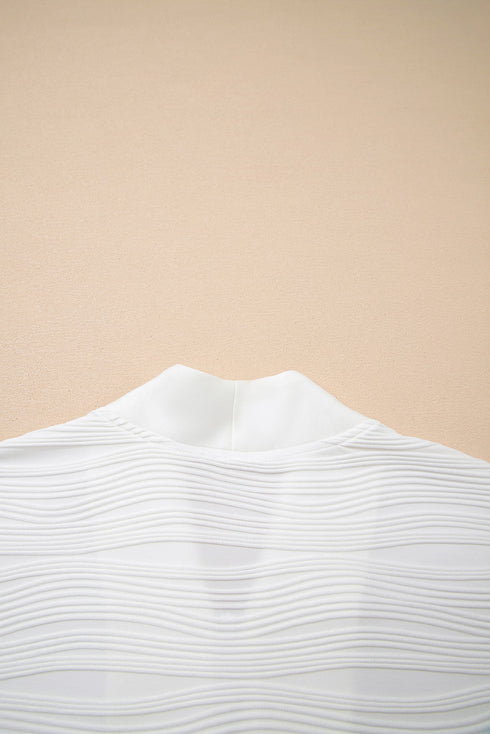 Textured Wavy Knit Quarter Zip Long Sleeve Pullover