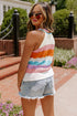 Textured Wavy Stripe Knit High Neck Halter Top