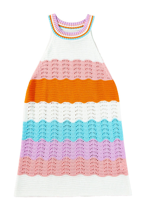 Textured Wavy Stripe Knit High Neck Halter Top