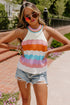 Textured Wavy Stripe Knit High Neck Halter Top
