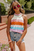 Textured Wavy Stripe Knit High Neck Halter Top