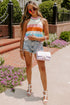 Textured Wavy Stripe Knit High Neck Halter Top