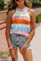 Textured Wavy Stripe Knit High Neck Halter Top