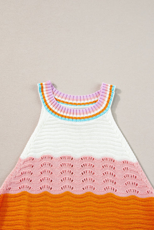 Textured Wavy Stripe Knit High Neck Halter Top