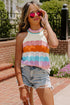 Textured Wavy Stripe Knit High Neck Halter Top