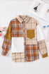Textured Western Patchwork Corduroy Pocket Plaid Shacket