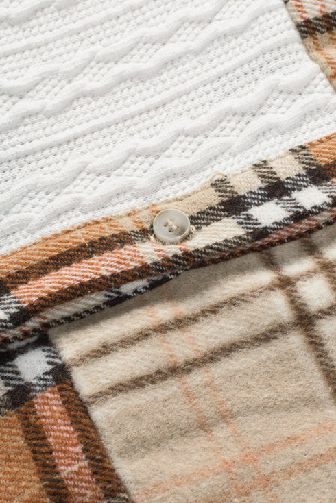 Textured Western Patchwork Corduroy Pocket Plaid Shacket