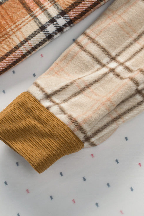 Textured Western Patchwork Corduroy Pocket Plaid Shacket