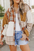 Textured Western Patchwork Corduroy Pocket Plaid Shacket