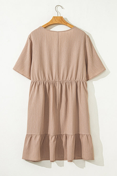 Textured Western Ruffled Short Sleeve A Line Mini Dress