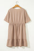 Textured Western Ruffled Short Sleeve A Line Mini Dress
