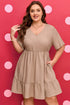 Textured Western Ruffled Short Sleeve A Line Mini Dress