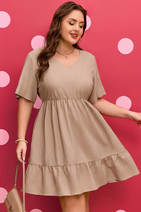 Textured Western Ruffled Short Sleeve A Line Mini Dress