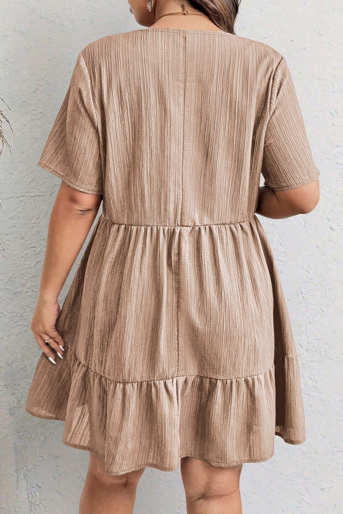 Textured Western Ruffled Short Sleeve A Line Mini Dress