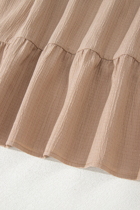 Textured Western Ruffled Short Sleeve A Line Mini Dress