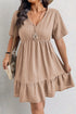 Textured Western Ruffled Short Sleeve A Line Mini Dress