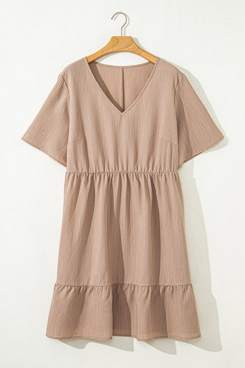 Textured Western Ruffled Short Sleeve A Line Mini Dress