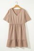 Textured Western Ruffled Short Sleeve A Line Mini Dress