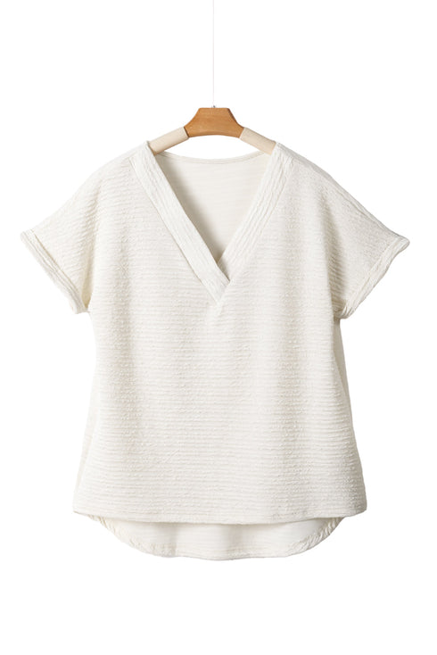 Textured Wide Sleeve Relaxed Fit V Neck Top