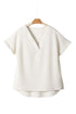 Textured Wide Sleeve Relaxed Fit V Neck Top