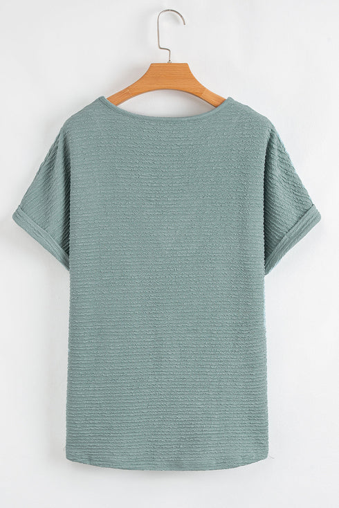Textured Wide Sleeve Relaxed Fit V Neck Top