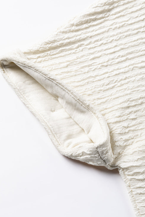 Textured Wide Sleeve Relaxed Fit V Neck Top