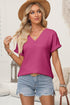 Textured Wide Sleeve Relaxed Fit V Neck Top
