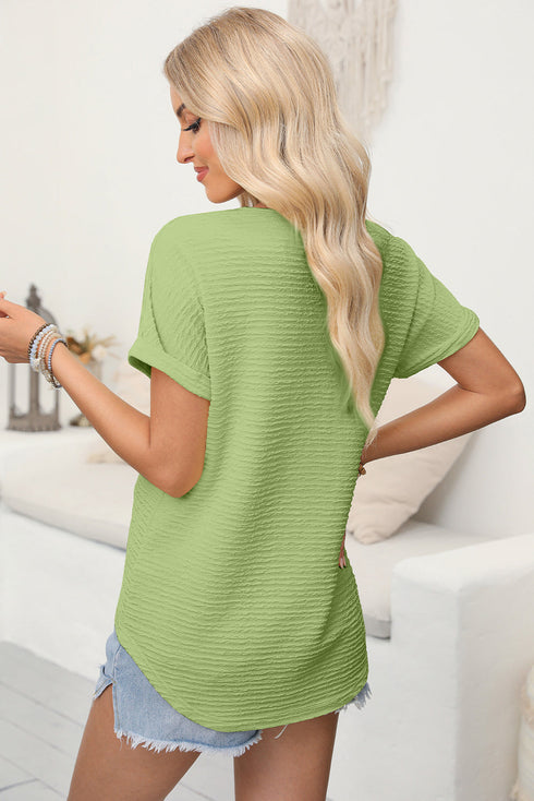 Textured Wide Sleeve Relaxed Fit V Neck Top