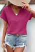 Textured Wide Sleeve Relaxed Fit V Neck Top