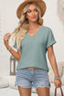 Textured Wide Sleeve Relaxed Fit V Neck Top