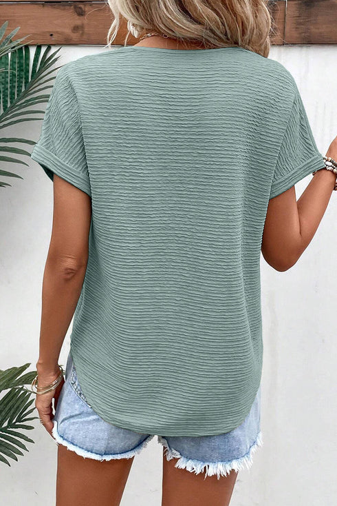 Textured Wide Sleeve Relaxed Fit V Neck Top